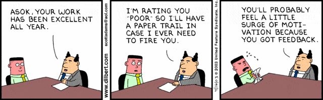 get rid of the performance review: dilbert shows there's no connection to work