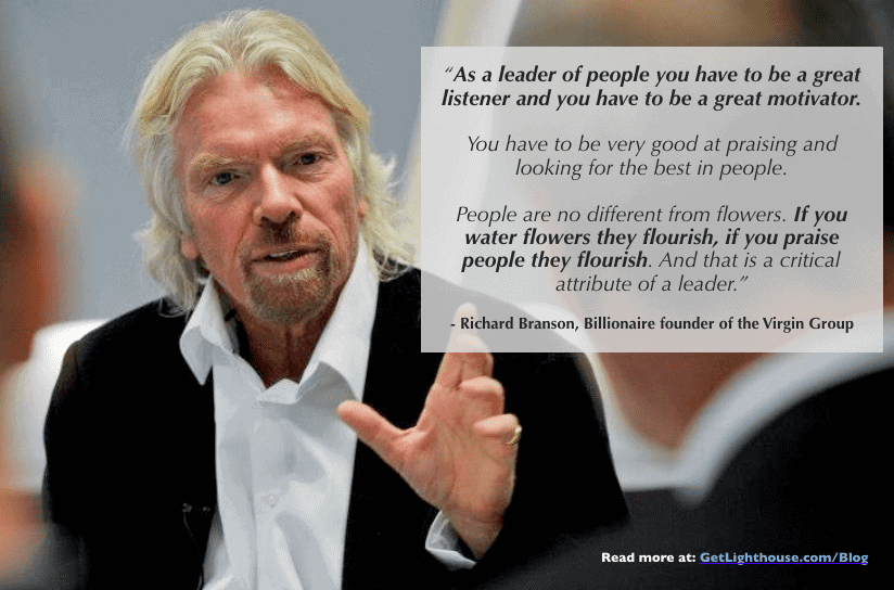 Richard Branson good leaders praise managers must become coaches