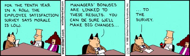 low employee morale: dilbert knows how much trouble managers can cause