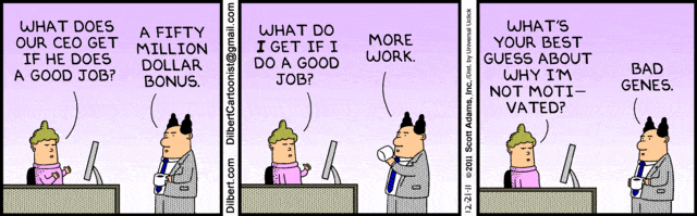 how to motivate your team is not giving more work like Dilbert