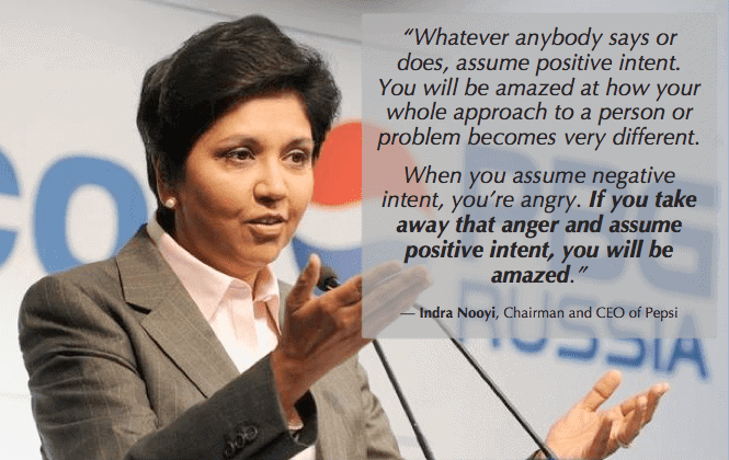 Indra Nooyi about positive intent for constructive feedback