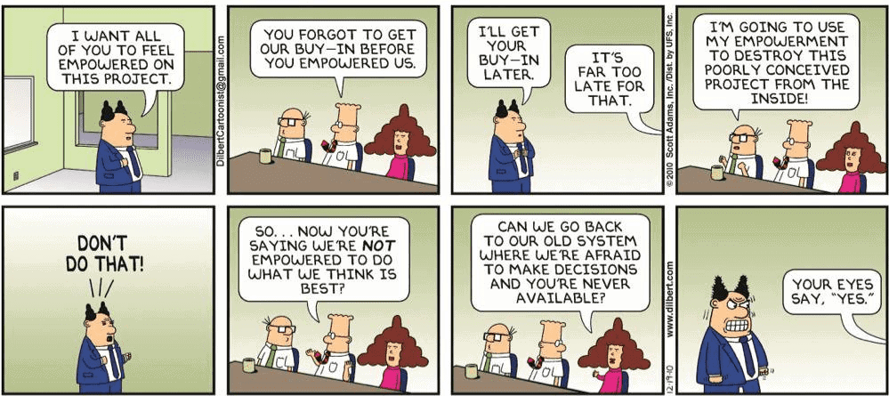 Dilbert get buy in comic - senior leaders