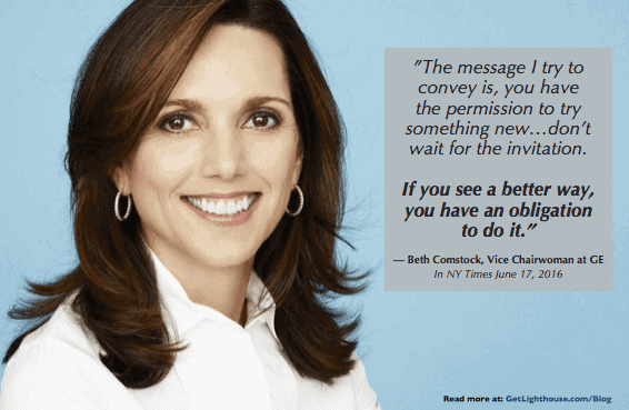 Beth Comstock GE permission to try new things get lighthouse blog coach at work