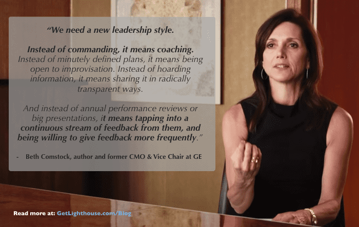 Beth Comstock Managers must coach and give regular feedback how to manage contractors