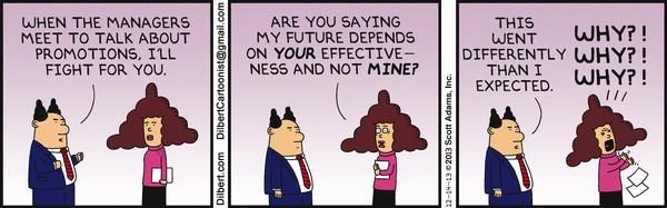 Different types of managers have their own approaches to promoting their employees - as shown in this dilbert comic