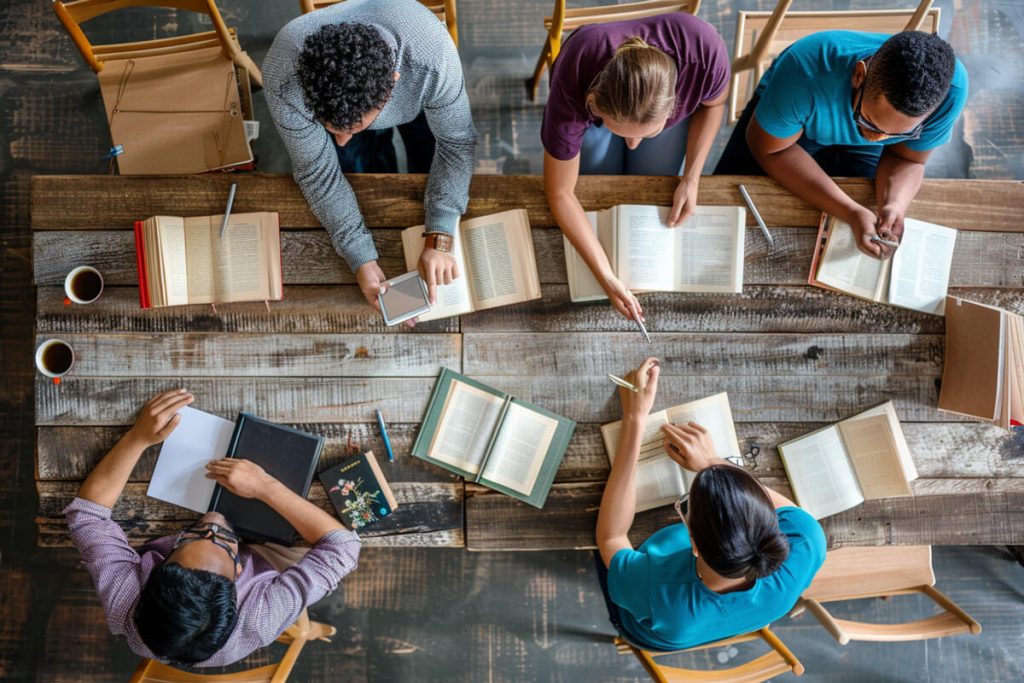 A discussion at a workplace book club